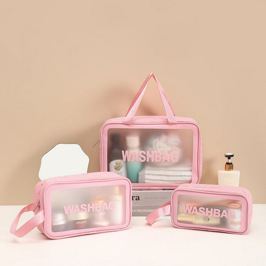 3pc Transparent Waterproof Travel Cosmetic Bag Set - Pink