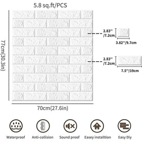 5pcs. 3D Brick Self Adhesive Wallpaper Panels - White