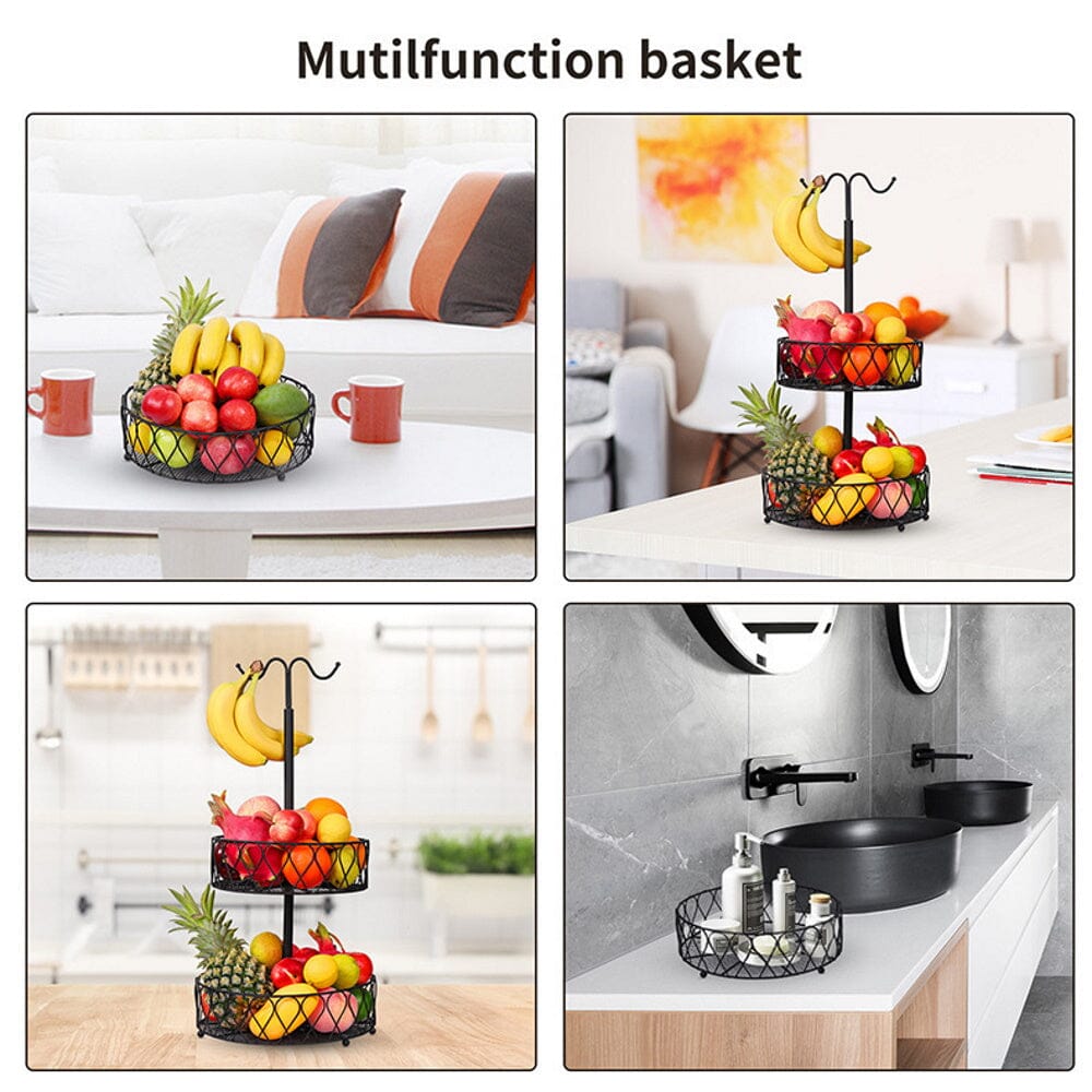 2-Tier Fruit Basket Bowl with Banana Hanger