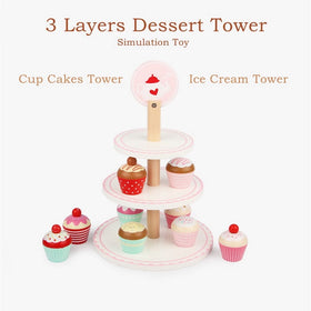3-Layer Wooden Cup Cakes Pretend Play Dessert Tower