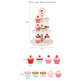 3-Layer Wooden Cup Cakes Pretend Play Dessert Tower