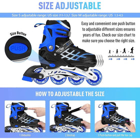 Kids Adjustable Inline Skates with Light Up Wheels - Blue (Size 33-37)