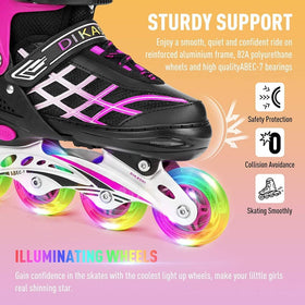 Kids Adjustable Inline Skates with Light Up Wheels - Pink (Size 27-32)