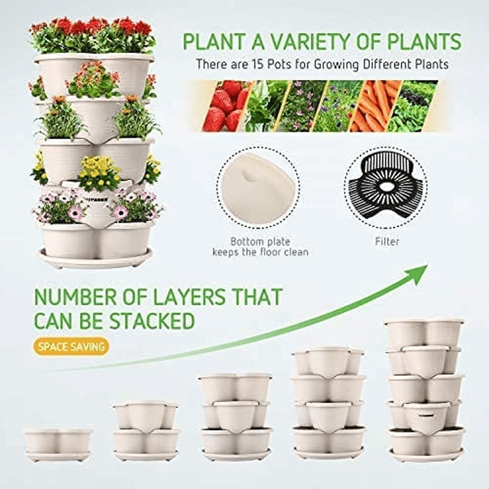 5-Tier Vertical Stackable Planter for Flowers/Herbs/Vegetables - White
