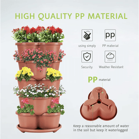 3-Tier Vertical Stackable Planter for Flowers/Herbs/Vegetables - Terracotta