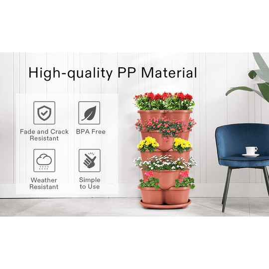 5-Tier Vertical Stackable Planter for Flowers/Herbs/Vegetables - Terracotta
