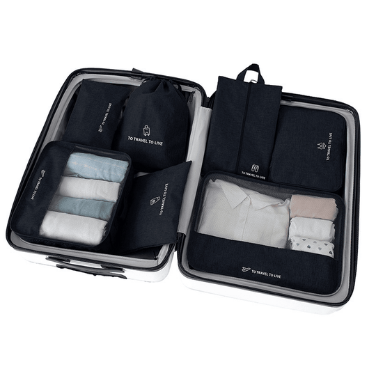 Travel Storage Luggage Organizer Pouch Set of 7 - Black