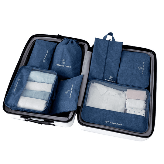 Travel Storage Luggage Organizer Pouch Set of 7 - Blue