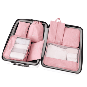Travel Storage Luggage Organizer Pouch Set of 7 - Pink