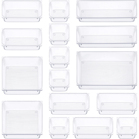 16 pcs. Mixed Sizes Rectangular Clear Storage Box