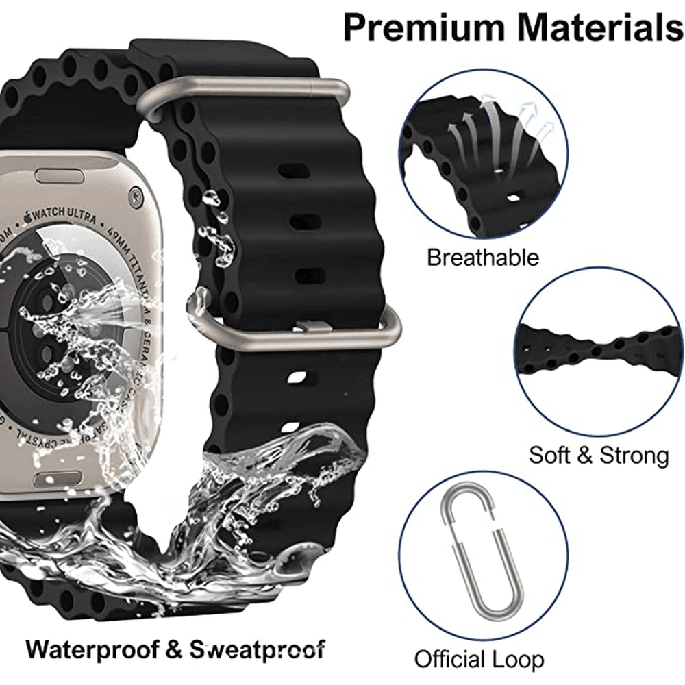 Ocean Band Strap Compatible with Apple Watch 41mm/40mm/38mm - Black