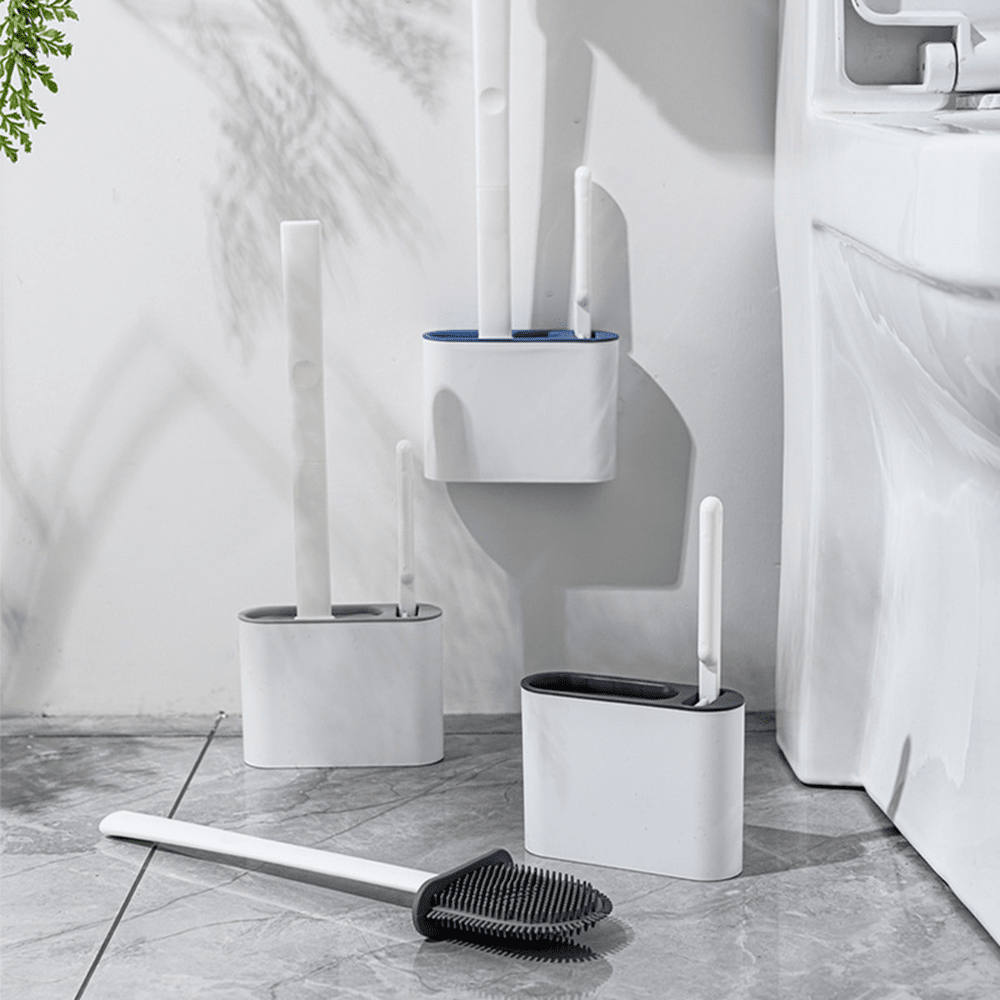 2in1 Flex Silicone Toilet Brush with Holder - Gray