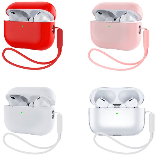 4pk AirPods Pro 2 Case with Lanyard - Red/Pink/White/Transparent
