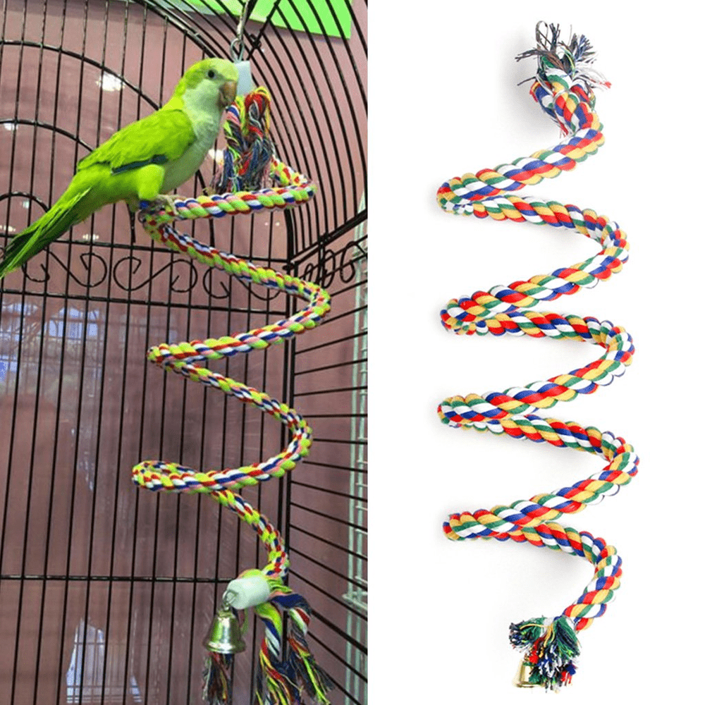 Bird Cotton Rope Swing Perch Chew Toy Parrot Cage Stand with Bell - 150cm