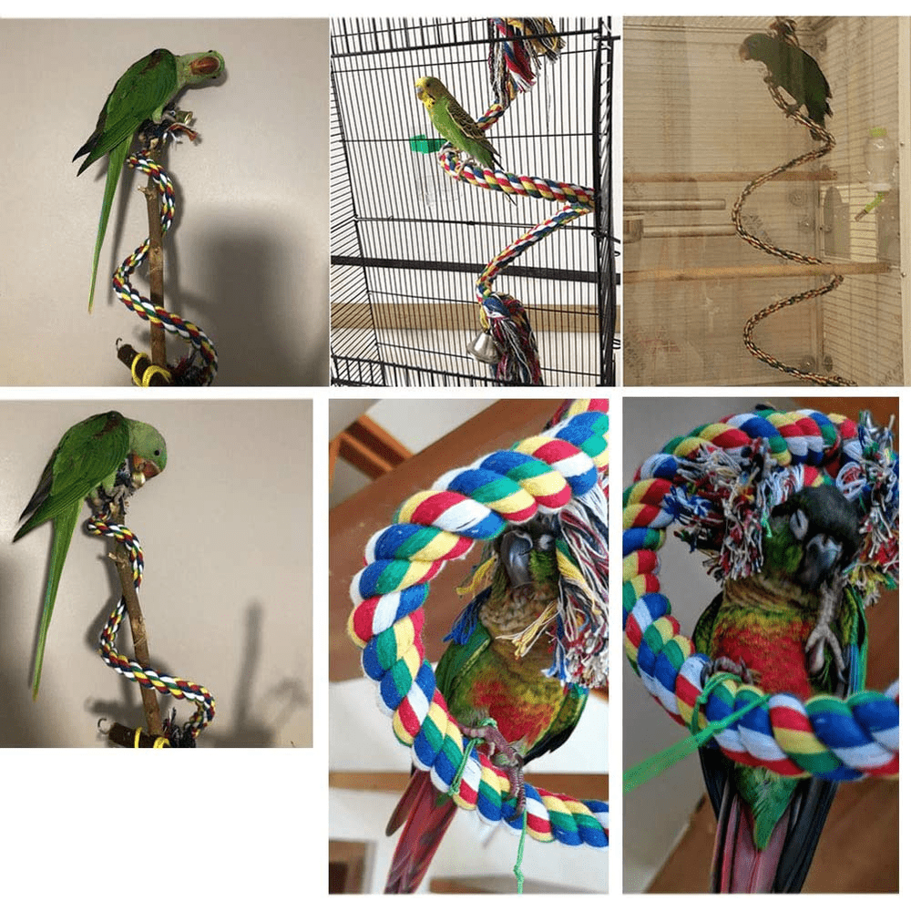Bird Cotton Rope Swing Perch Chew Toy Parrot Cage Stand with Bell - 150cm