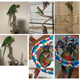 Bird Cotton Rope Swing Perch Chew Toy Parrot Cage Stand with Bell - 100cm