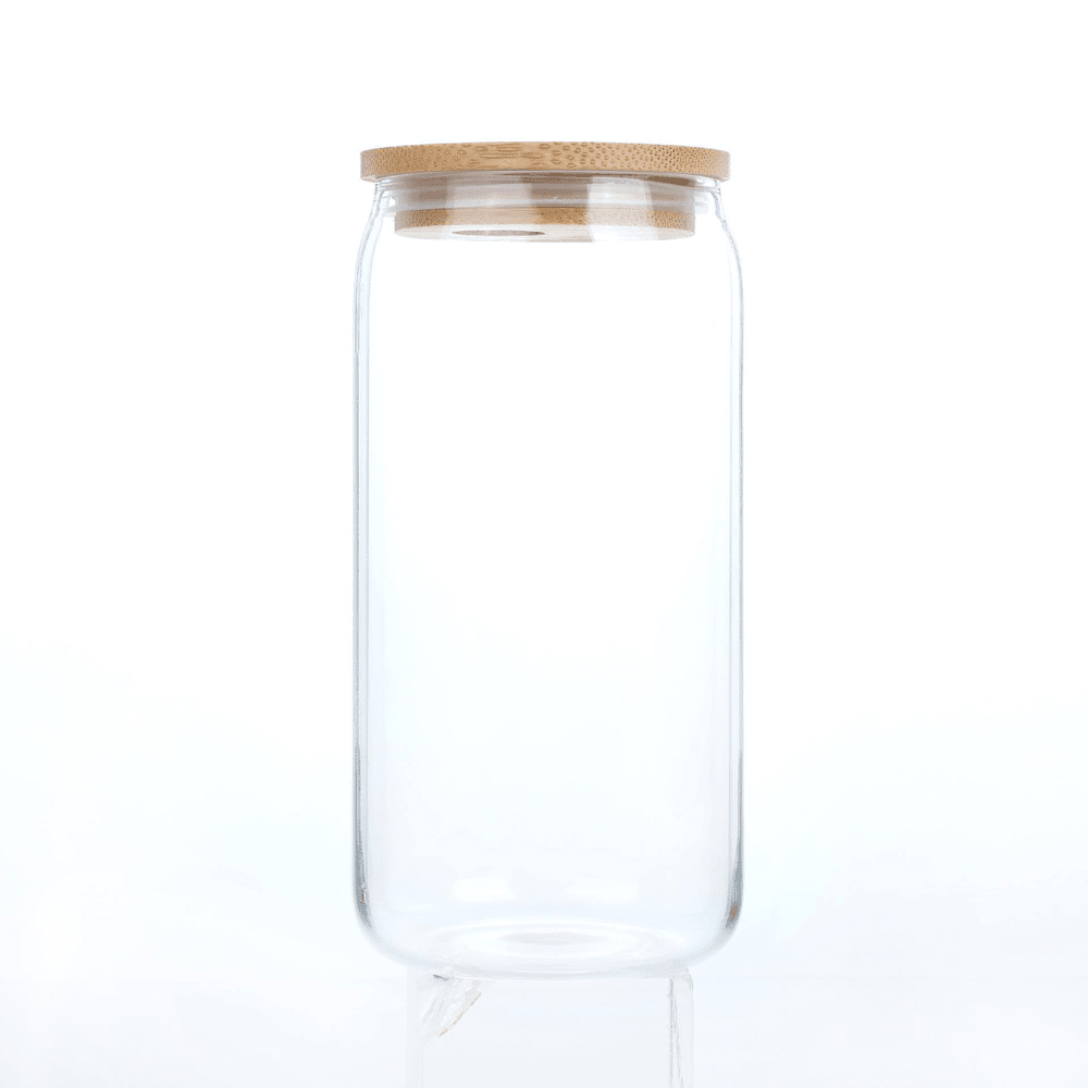 6pk Drinking Glass Cup with Bamboo Lid and Straw Set