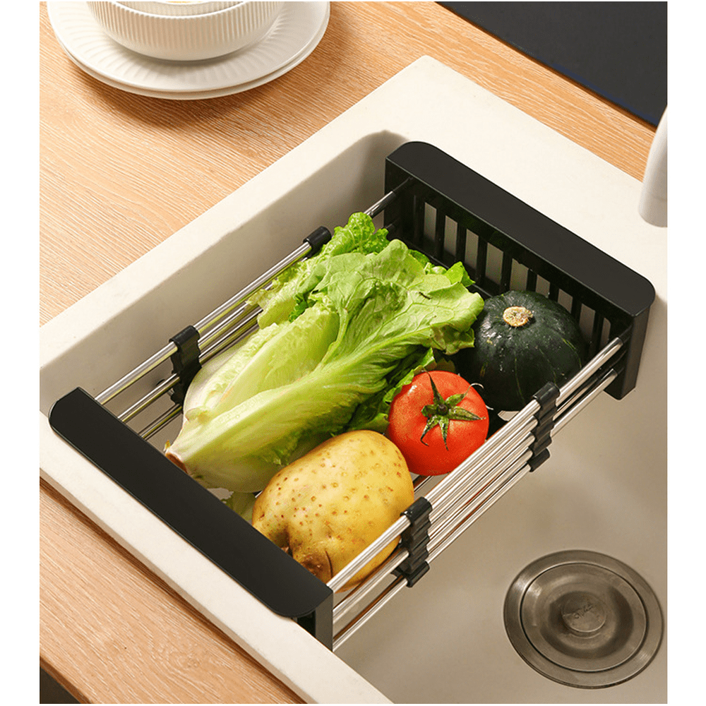 Adjustable Basket Drain Tray for Dish/Fruit - Black