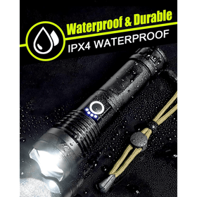 High Lumen LED Rechargeable Super Bright Torch Flashlight - 18cm