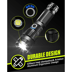 High Lumen LED Rechargeable Super Bright Torch Flashlight - 18cm