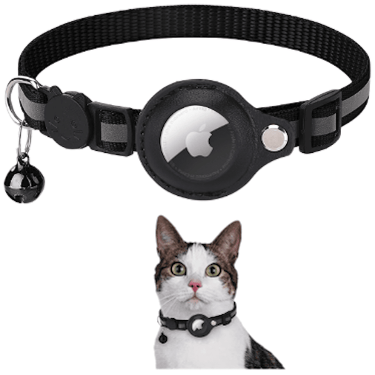 Reflective Airtag Holder Case Cat/Puppy Collar - Black
