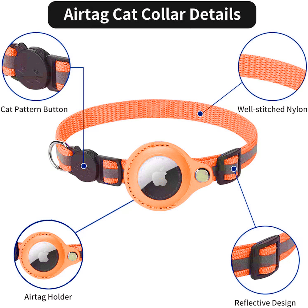 Reflective Airtag Holder Case Cat/Puppy Collar - Orange