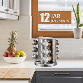 Revolving 12-Jar Countertop Spice Rack - Stainless Steel