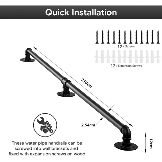 Industrial Pipe Stair Handrail - 210cm