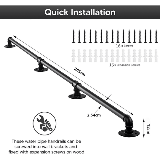 Industrial Pipe Stair Handrail - 265cm