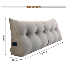 120cm Cotton Linen Filled Triangular Wedge Bed Cushion - Black Grey