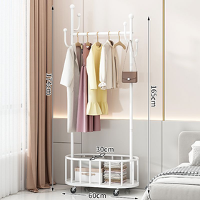 Clothes Rack On Wheels with Storage Basket - White