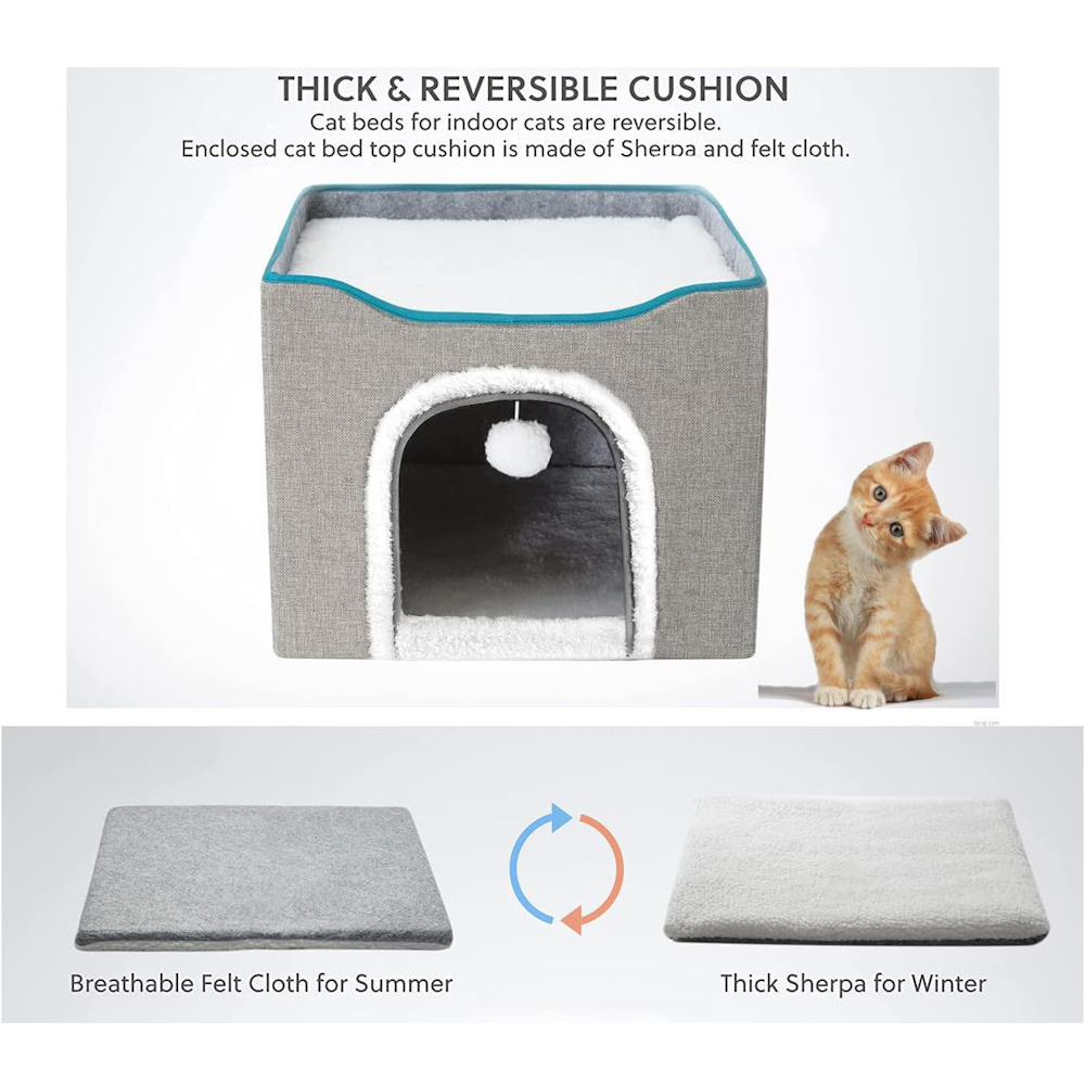 Cat Cave with Hanging Ball and Scratch Pad - Grey