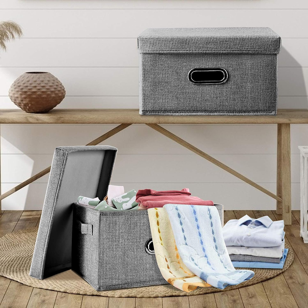 Collapsible Storage Bins with Lids and Handles - L