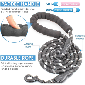 Reflective Rope Dog Leash 150cm - Black