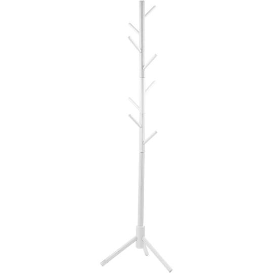 Solid Wood Coat Rack with 8 Hooks - White