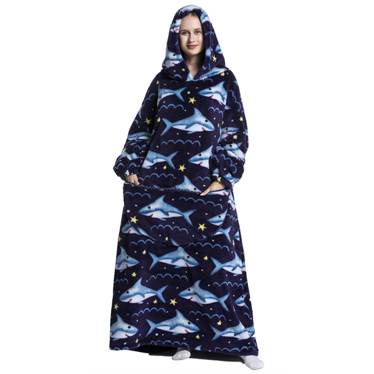 Adult Oversized Wearable Blanket Hoodie - Shark
