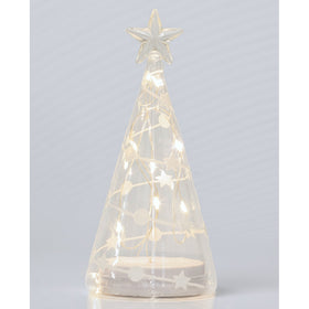 Stellar Haus Clear Glass Cone Tree with White Stars and Dots