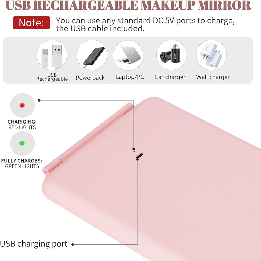 Rechargeable Makeup Mirrors - Pink