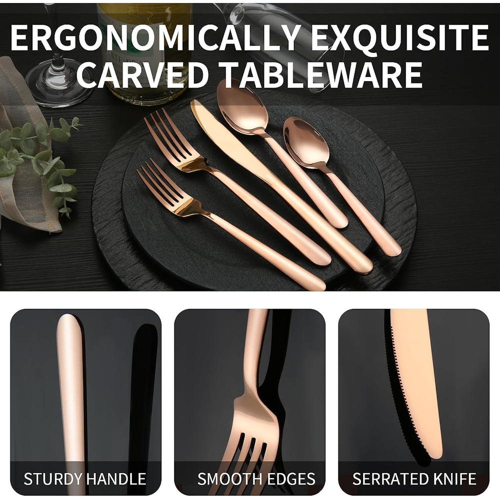 20 pcs. Stainless Steel Tableware Set - Rose Gold