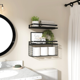 Wall Mounted Bathroom Shelves with Wire Basket