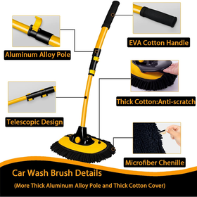 Car Wash Brush with Long Handle and Microfiber Mop Pads