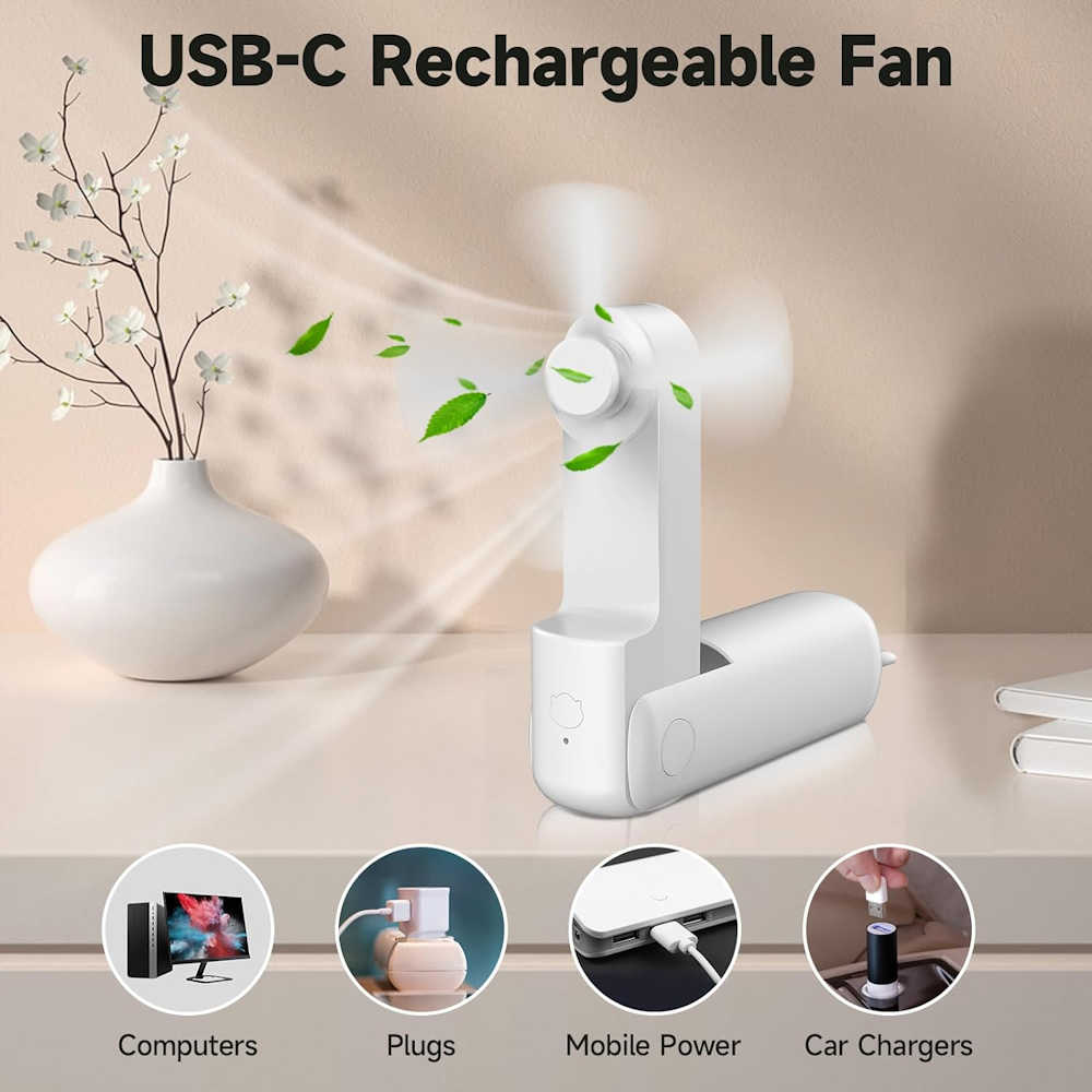 Portable Foldable Fan with Power Bank - White