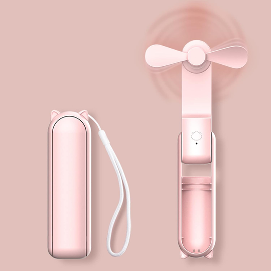 Portable Foldable Fan with Power Bank - Pink