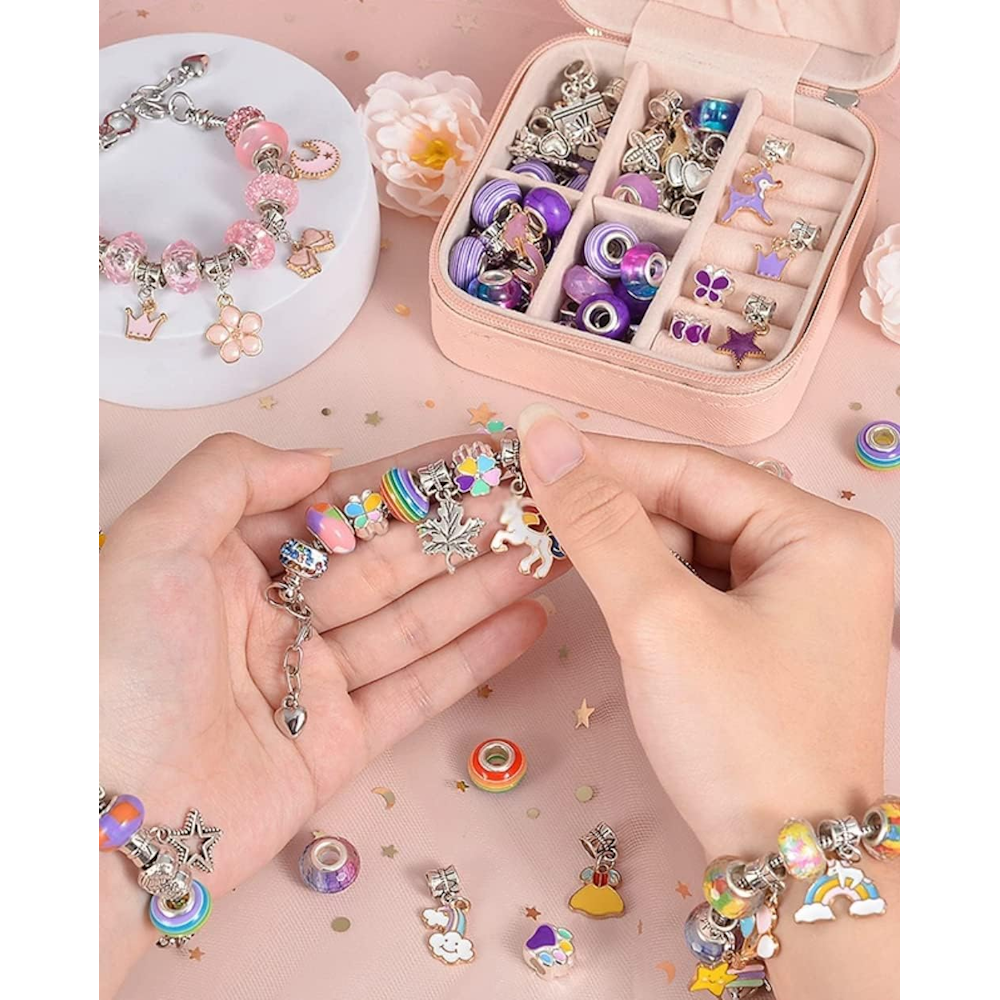 66 pcs. Charm Bracelet Making Kit for Girls - Rainbow