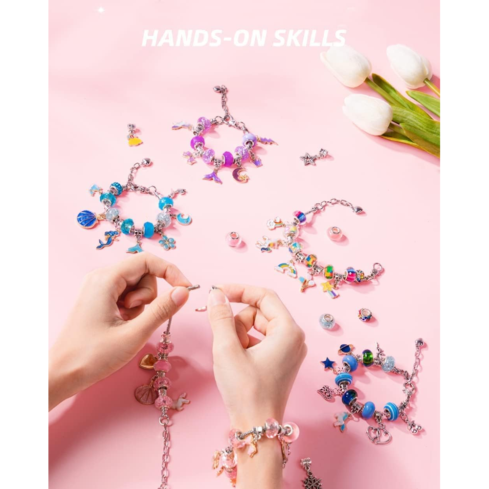 66 pcs. Charm Bracelet Making Kit for Girls - Pink