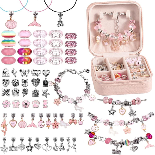 66 pcs. Charm Bracelet Making Kit for Girls - Pink