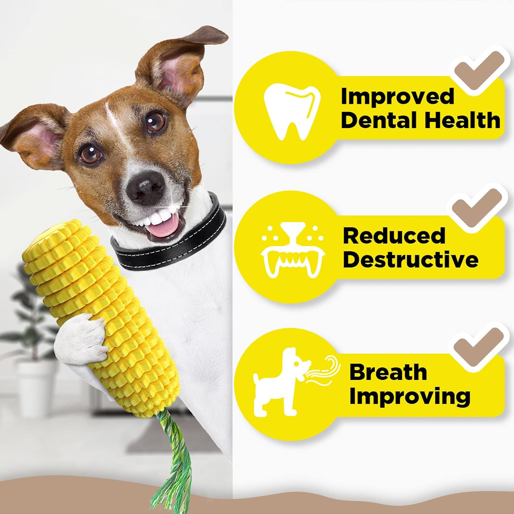 Durable Squeaky Dog Chew Toy - Yellow Corn