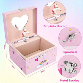 Girl's Musical Jewelry Storage Box with Spinning Unicorn - Pink