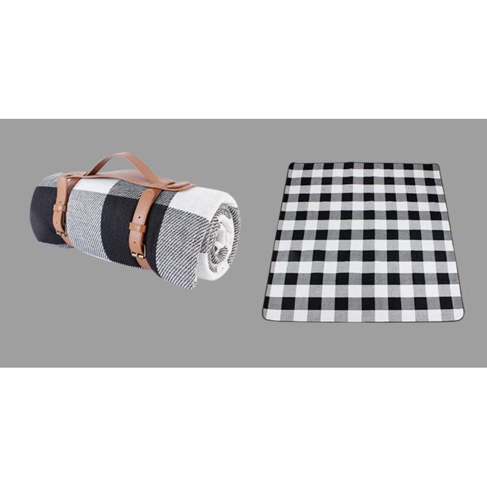 2m x 2m Portable Picnic Blanket with Comfort Carry Strap Black Striped Brands