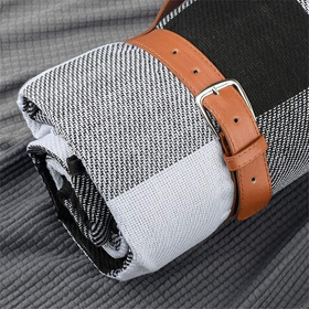 2m x 2m Portable Picnic Blanket with Comfort Carry Strap - Black Striped